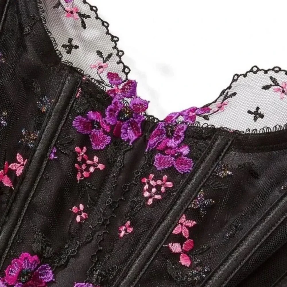 Victorias Secret Very Sexy Unlined Black Floral Embroidery Corset Top